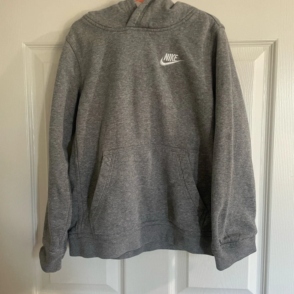 Nike Boys Small Gray Pullover Hoodie White Logo Kangaroo Pocket